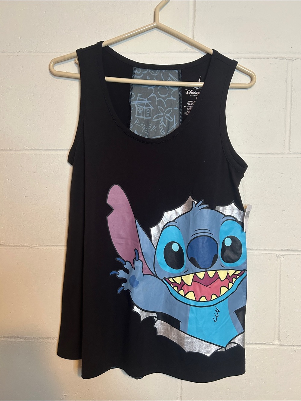 Disney Black Tank Top with Blue Stitch Graphic